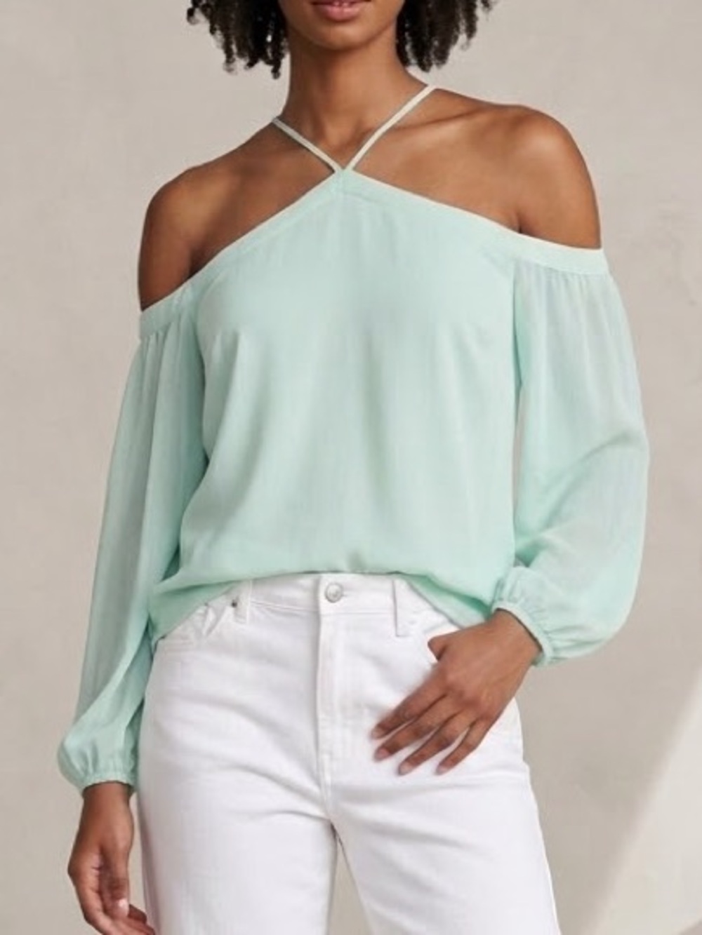 Mint Off the Shoulder chiffon Blouse